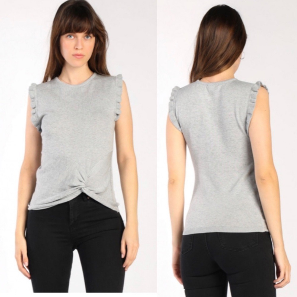 Current Air Los Angeles Grey Ruffle Twist‎ Front Knit Top Small